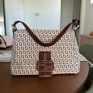 Vintage Fendi Baguette Mama Canvas Zucchino FF Shoulder Bag